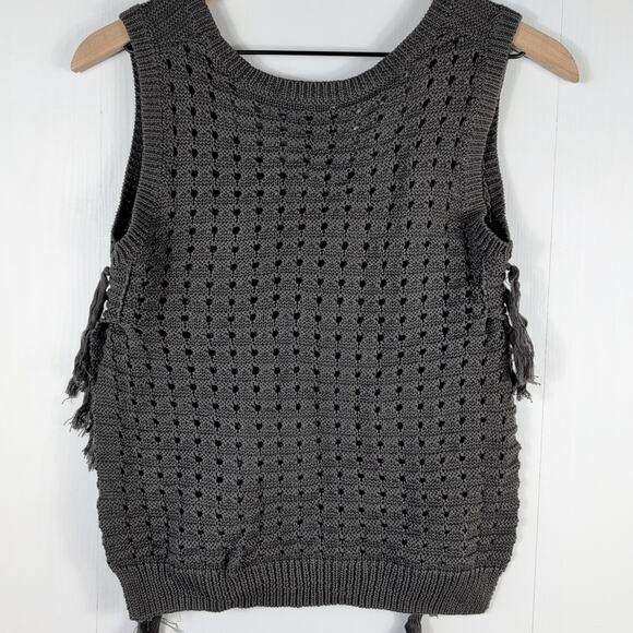Autumn Cashmere Gray Knit Tank Fringe Sweater Vest Sleeveless Boho Womens S - Picture 3 of 11